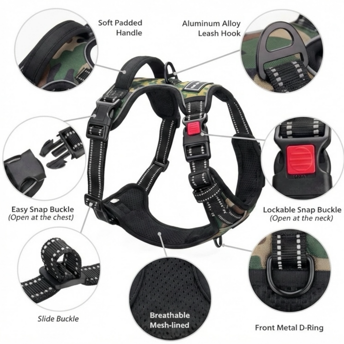 K9 Double Bone Tactical Dog Harness – No Pull Adjustable Pet Vest with Handle, Front D-Ring & Lockable Buckle (S–XL)
