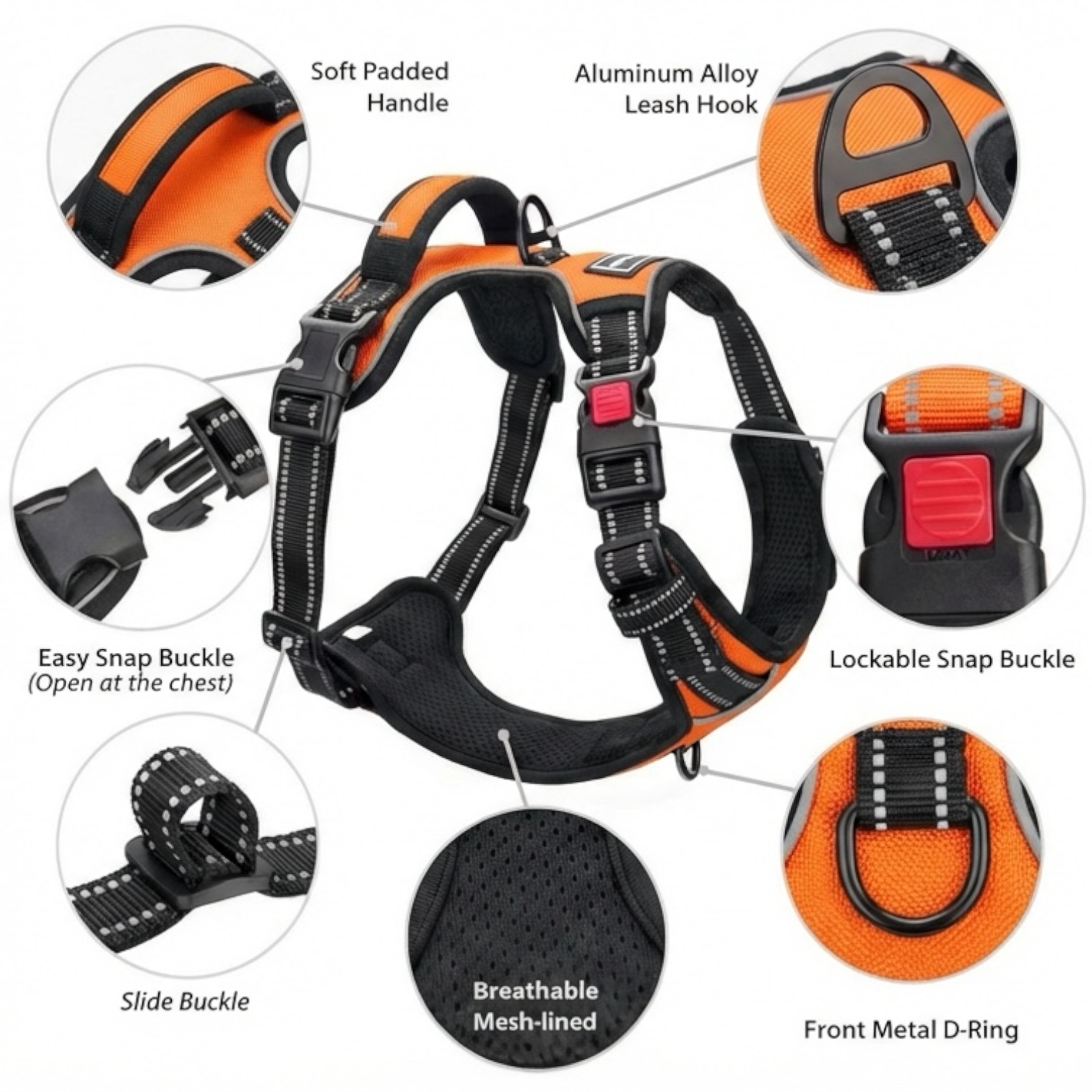 Orange Double Bone Dog Harness | No Pull Control Harness with Handle