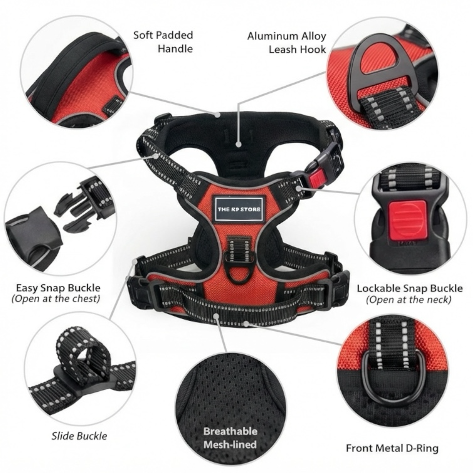 Red Double Bone Dog Harness | No Pull Control Harness with Handle
