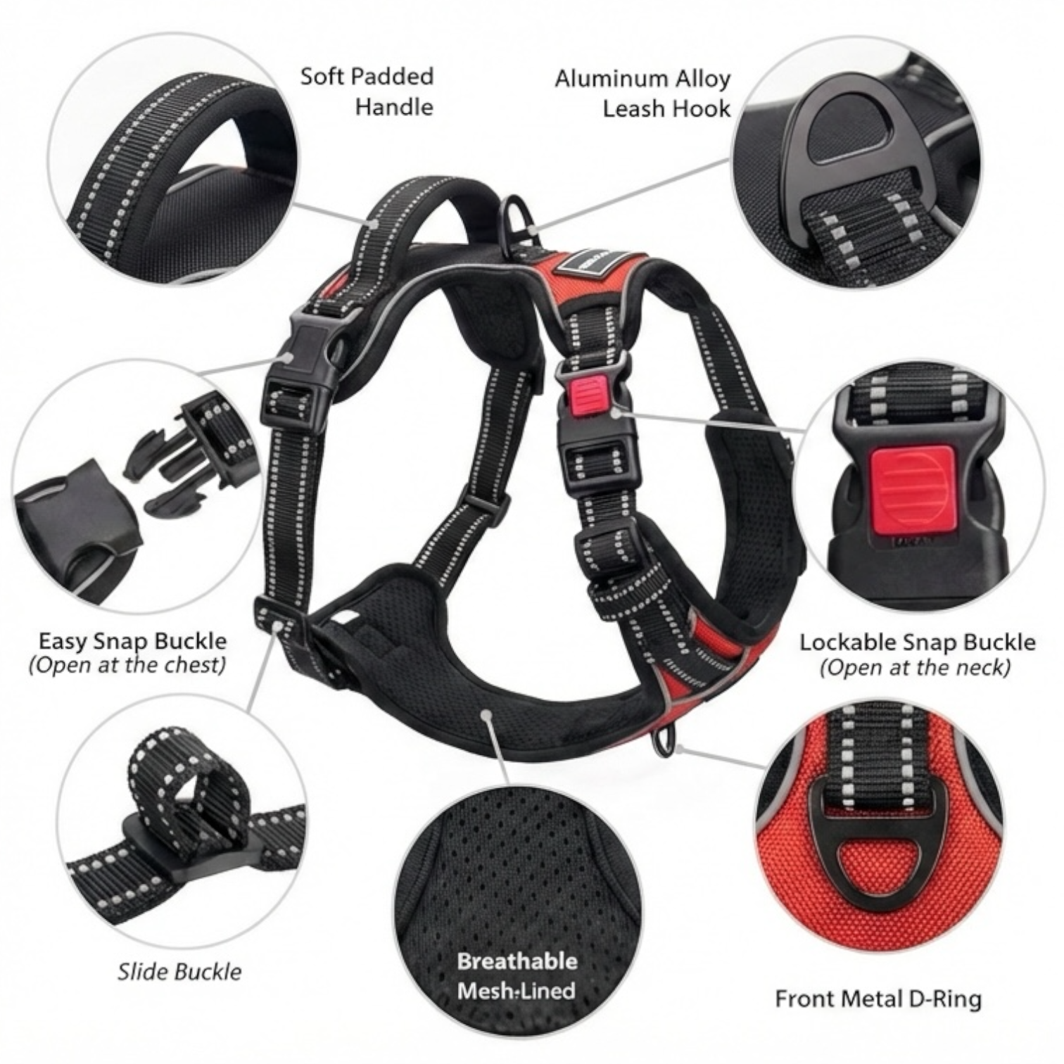 Red Double Bone Dog Harness | No Pull Control Harness with Handle