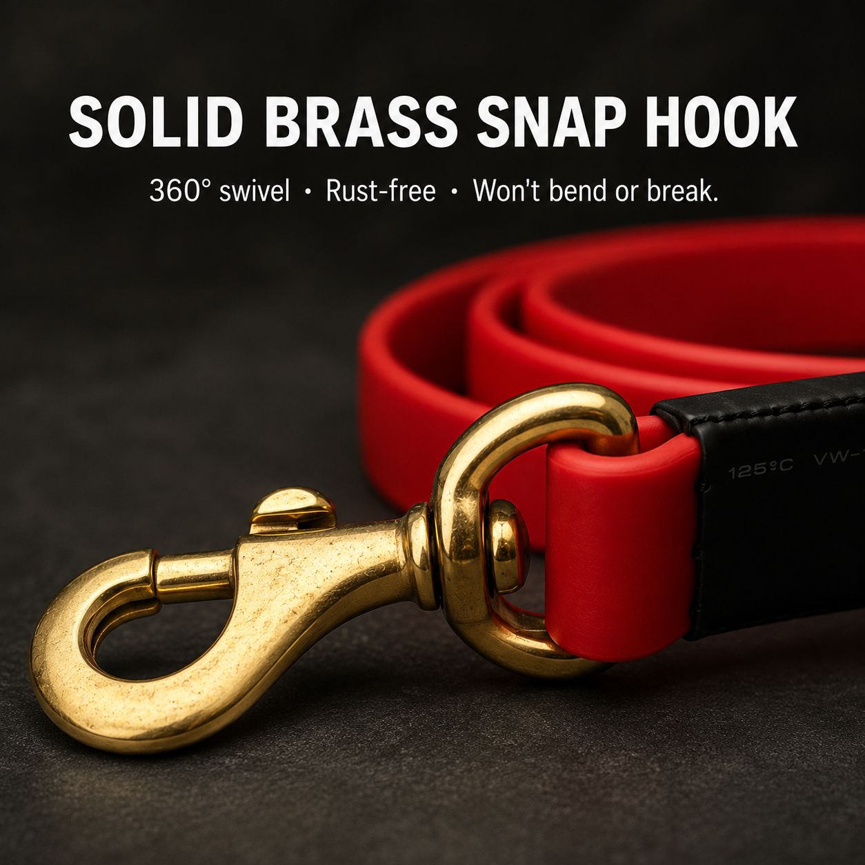 K9 Military-Grade Biothane Dog Leash | 5 Feet | 5mm Thick | Waterproof | Brass Snap Hook | Soft Padded Handle | Red & Black | 6 Month Warranty | The K9 Store