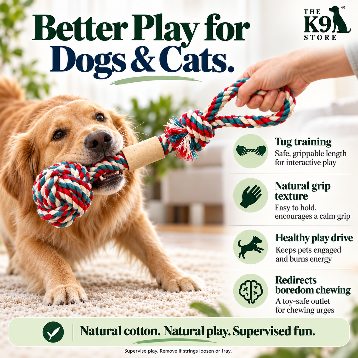 The K9 Store Hand-Braided Cotton Rope Dog Toy with Real Bone Inside – 38 cm Tug & Chew Toy