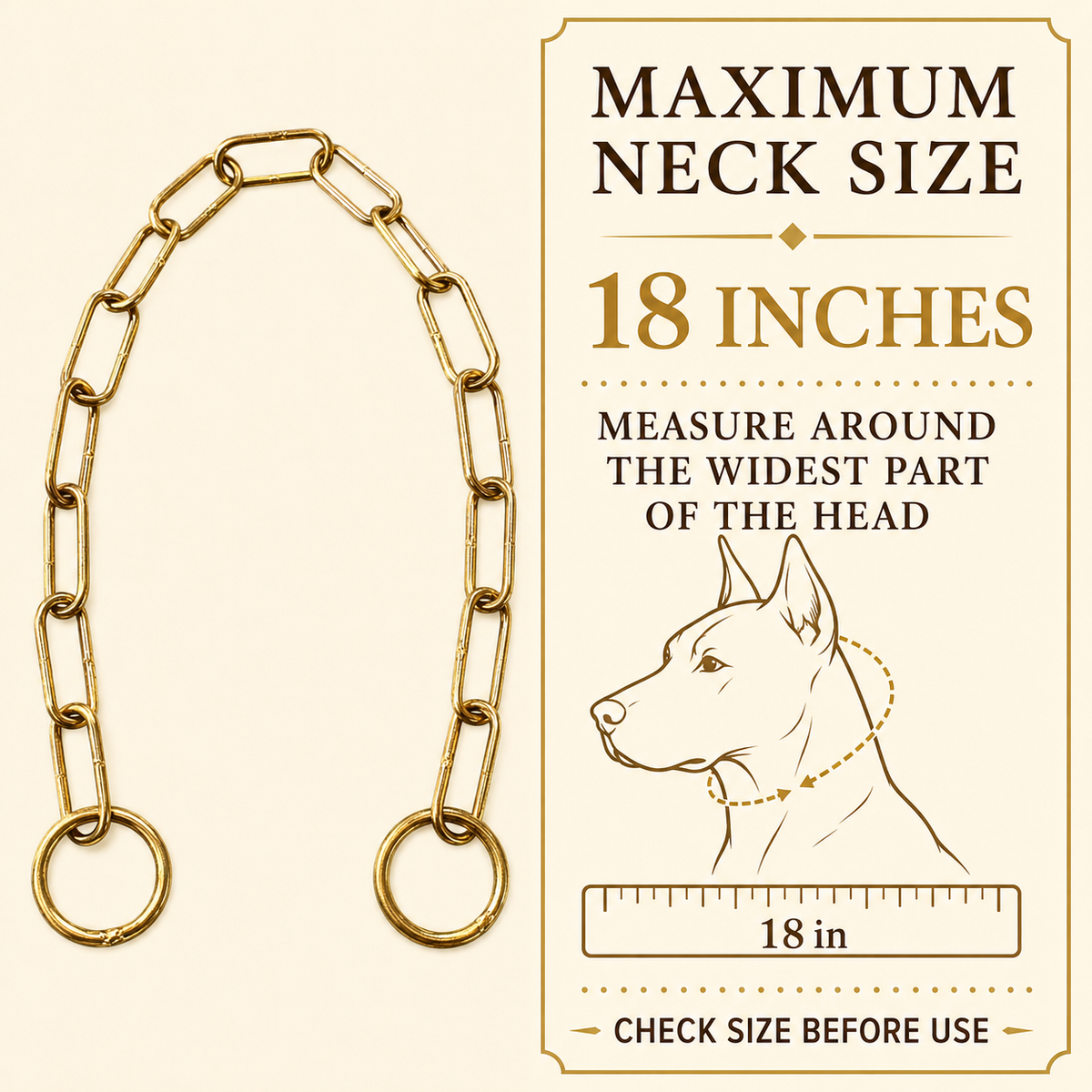 100% Pure Brass Choke Chain for Dogs – Premium Quality with Strong, Durable Links – Available in 18" & 22" Sizes