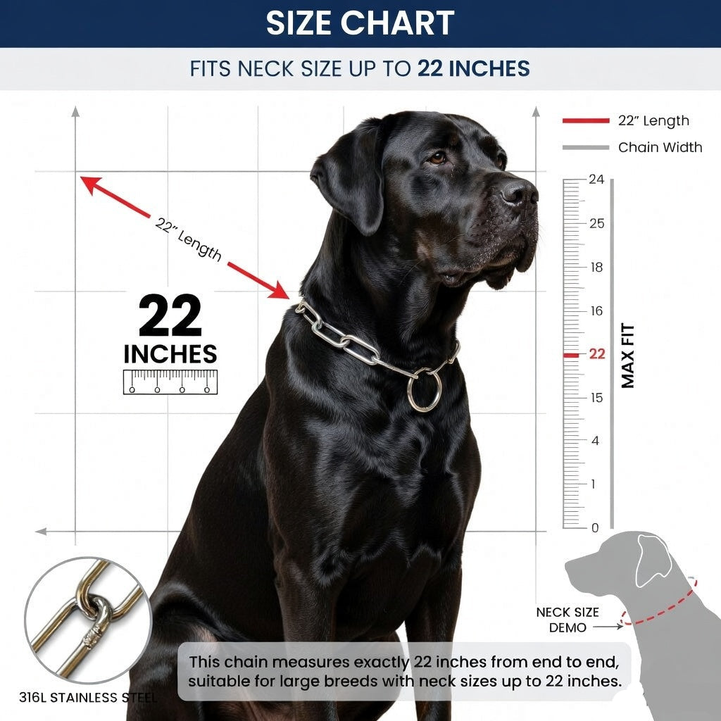 K9 Stores 22 Inch Stainless Steel Dog Choke Chain Collar – Heavy Duty Training Slip Chain for Large & Medium Dogs (22 Inch, Rust-Resistant, Strong & Durable)