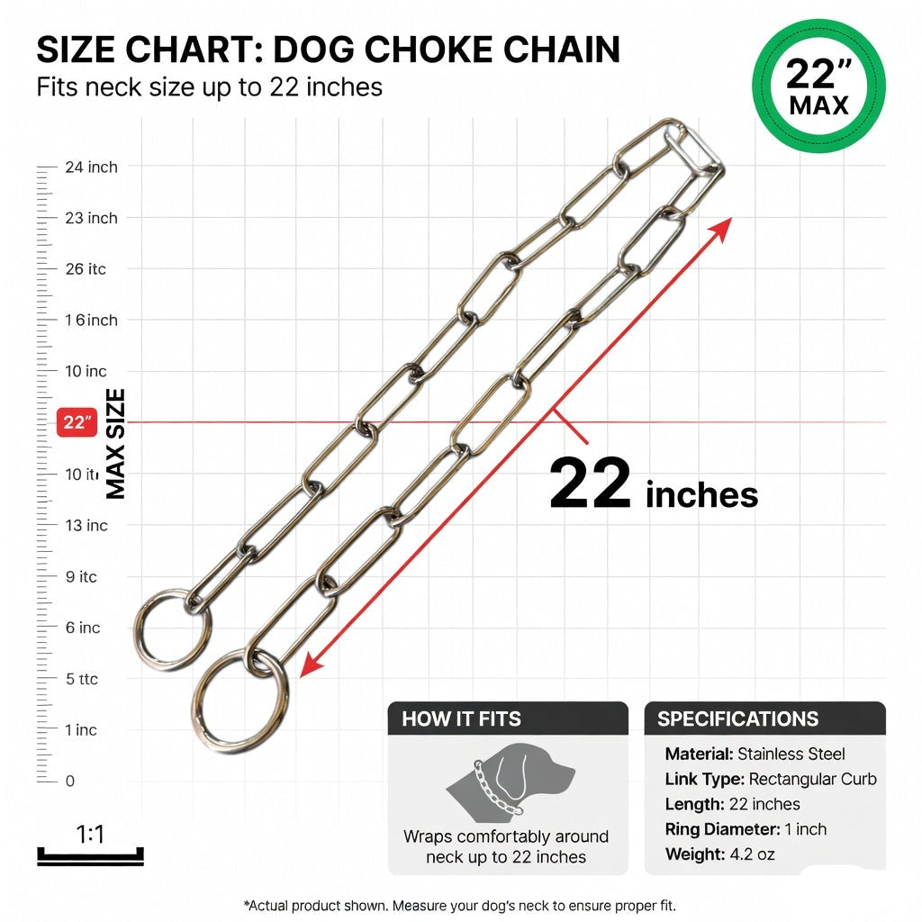 K9 Stores 22 Inch Stainless Steel Dog Choke Chain Collar – Heavy Duty Training Slip Chain for Large & Medium Dogs (22 Inch, Rust-Resistant, Strong & Durable)
