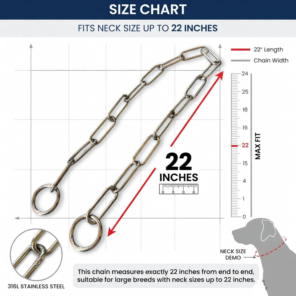 K9 Stores 22 Inch Stainless Steel Dog Choke Chain Collar – Heavy Duty Training Slip Chain for Large & Medium Dogs (22 Inch, Rust-Resistant, Strong & Durable)