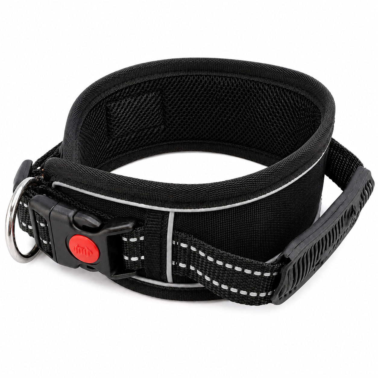 K9 Handle Mesh Dog Collar | Breathable Padded | Reflective Nylon | Handle Grip | Anti-Lock Buckle | Heavy D-Ring | Black, Blue & Red | S, M, L, XL | The K9 Store