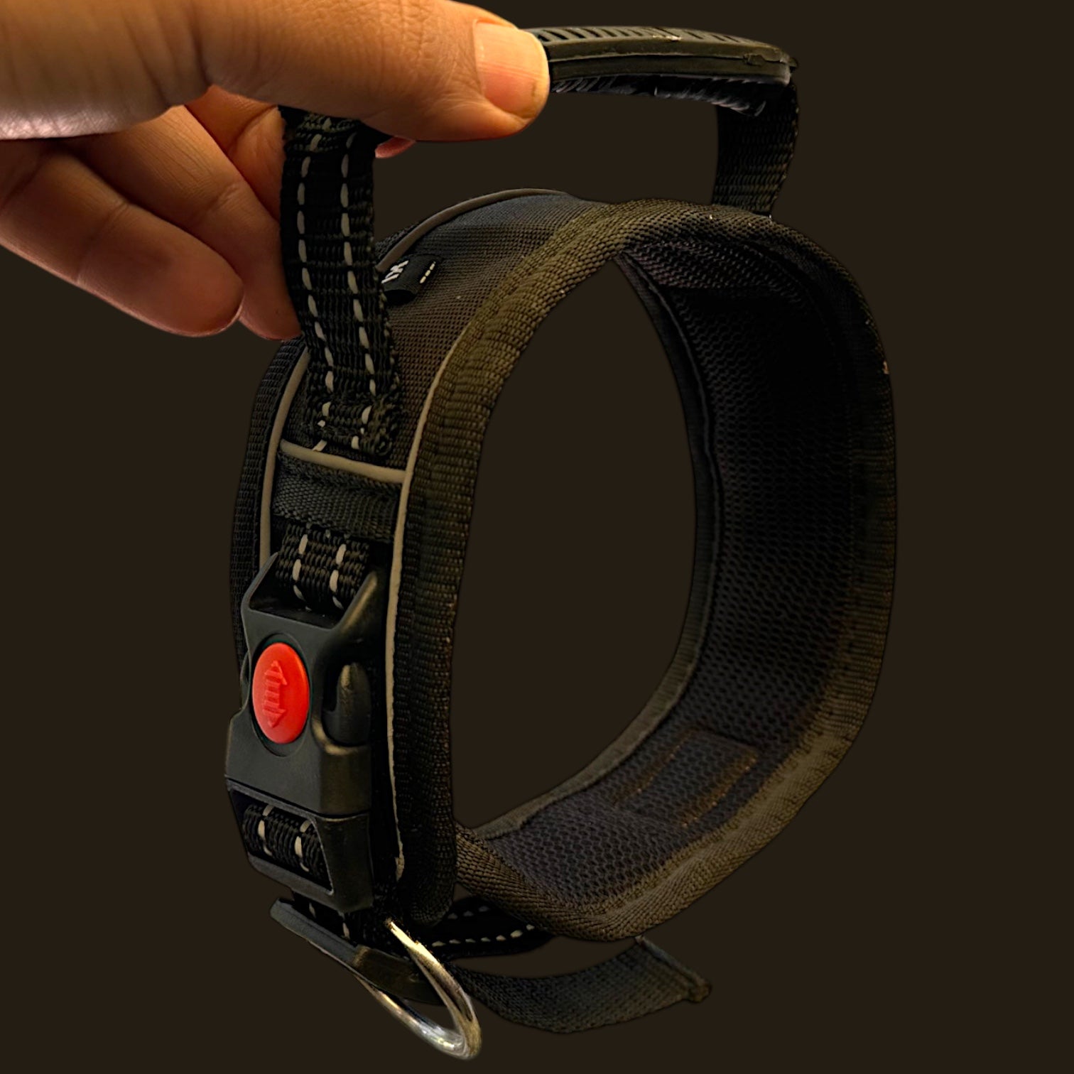 K9 Handle Mesh Dog Collar | Breathable Padded | Reflective Nylon | Handle Grip | Anti-Lock Buckle | Heavy D-Ring | Black, Blue & Red | S, M, L, XL | The K9 Store