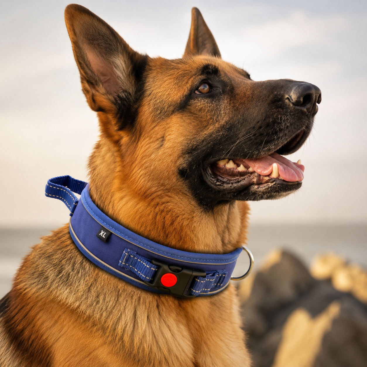 K9 Handle Mesh Dog Collar | Breathable Padded | Reflective Nylon | Handle Grip | Anti-Lock Buckle | Heavy D-Ring | Black, Blue & Red | S, M, L, XL | The K9 Store