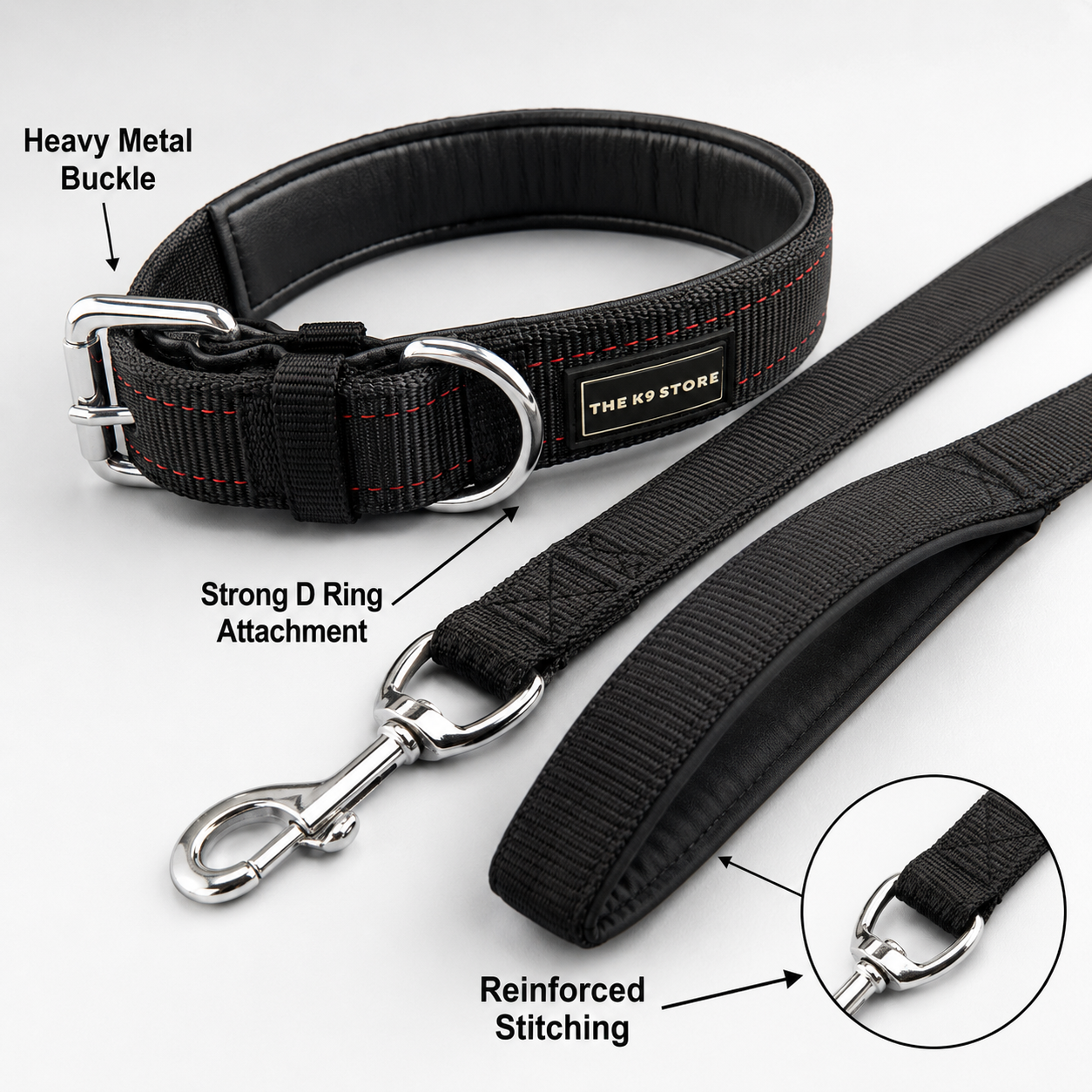 All-Weather Proof Dog Collar & Leash Combo Set | Padded PP Collar | 56 Inch Cushioned Leash | Fits 18-26 Inch Neck | Black