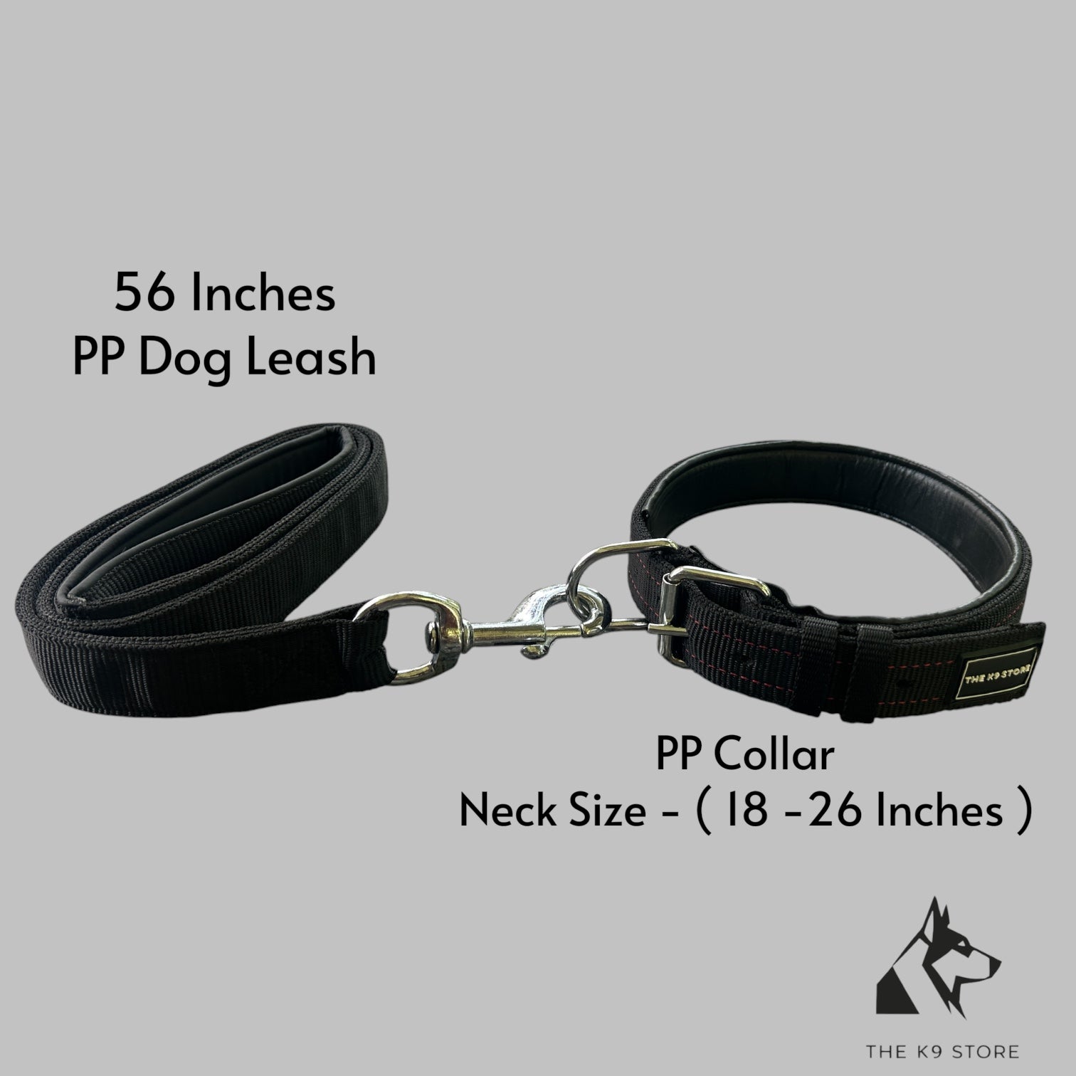 All-Weather Proof Dog Collar & Leash Combo Set | Padded PP Collar | 56 Inch Cushioned Leash | Fits 18-26 Inch Neck | Black