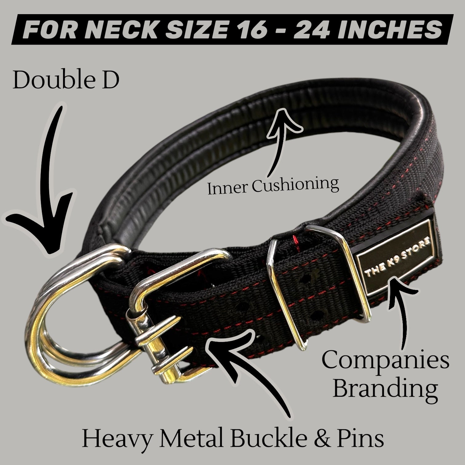 Heavy Duty Dog Collar | Adjustable 16-24 Inch Neck | Heavy Metal Hardware | PP Webbing | Black