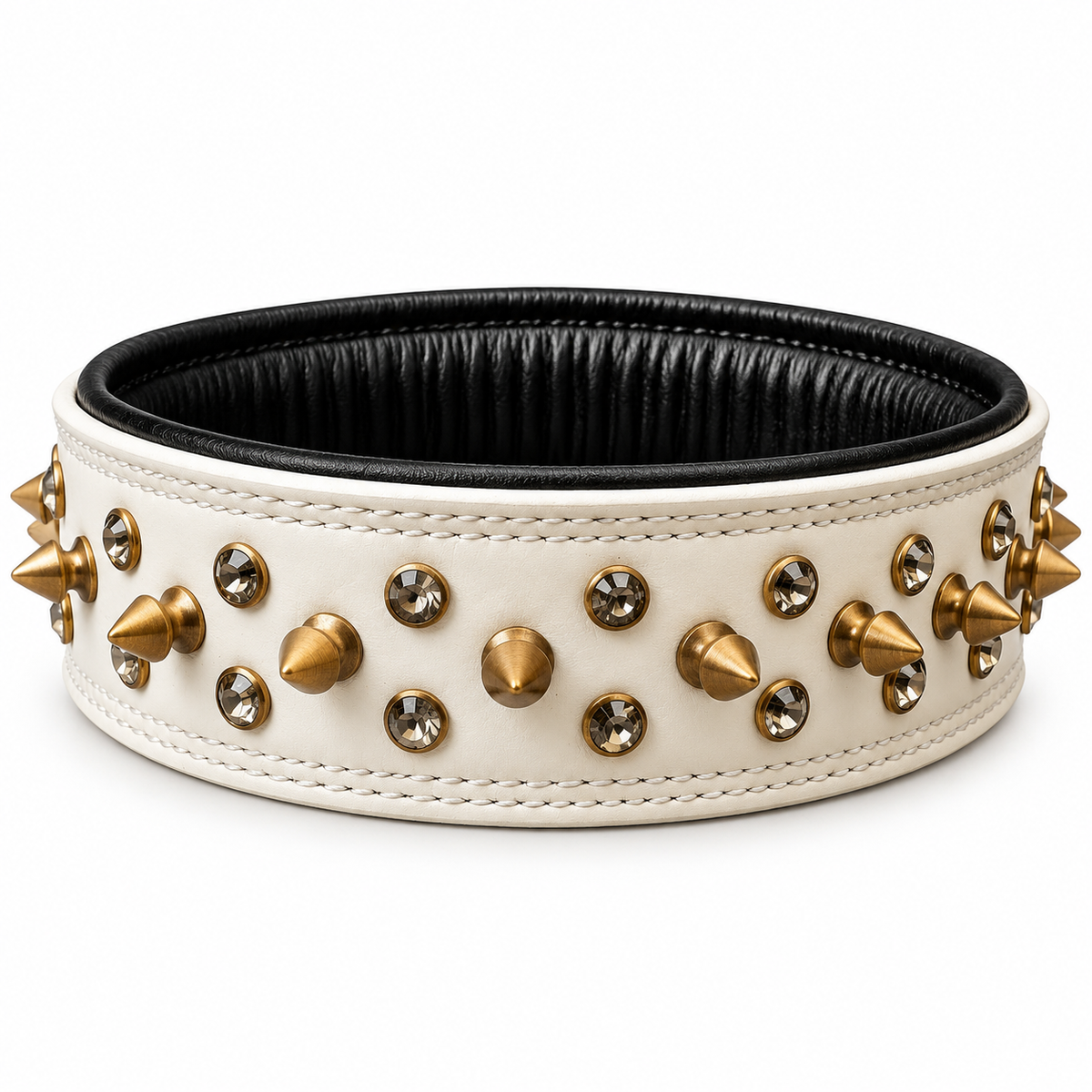 The K9 Store Premium Spiked Leather Designer Dog Collar – 100% Genuine Leather Gold Spikes with Brass Studs (Large & XL)