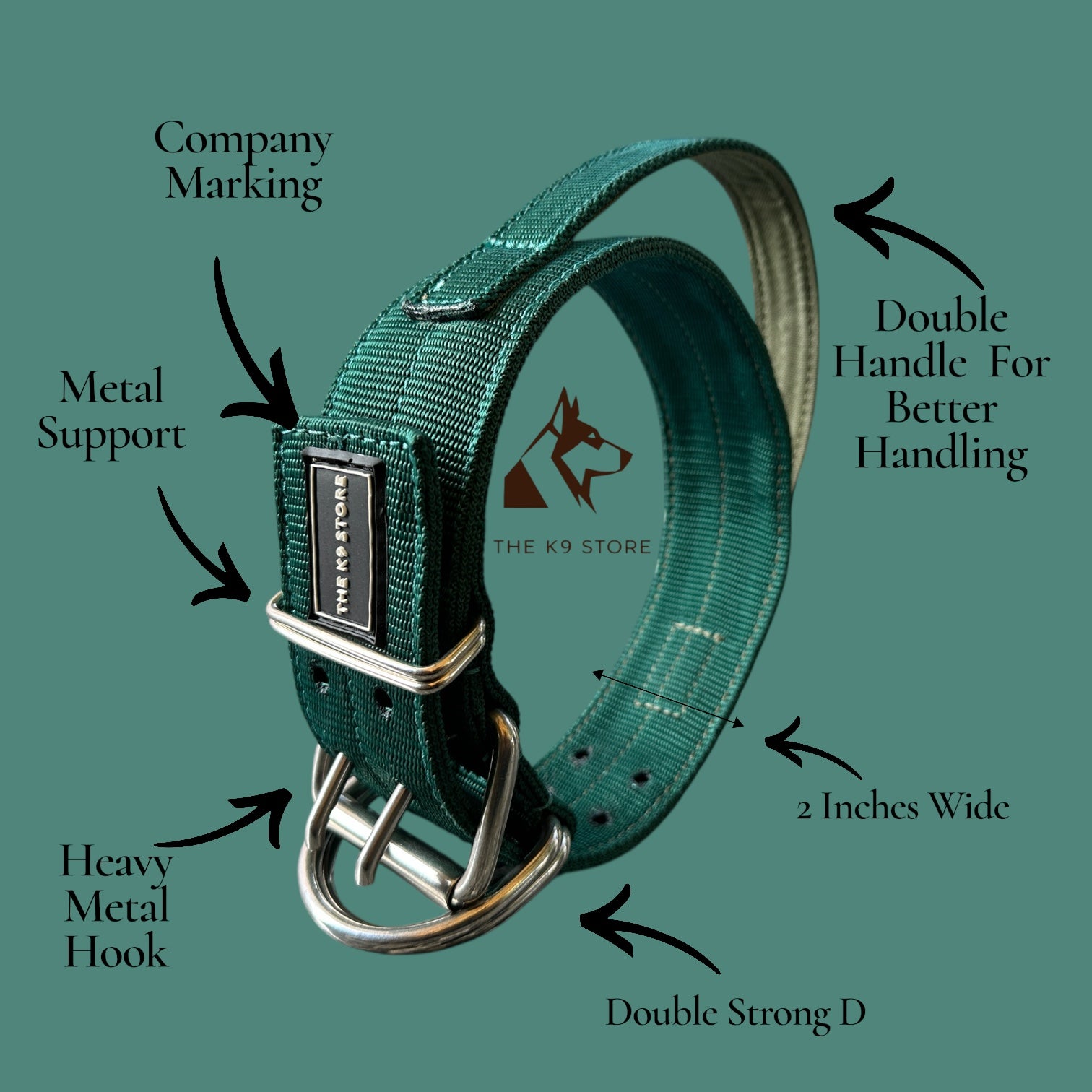 Heavy Duty Dog Collar with Control Handle – Large (16–22 Inch) Adjustable | Double D-Ring, Metal Buckle | The K9 Store Tactical Collar