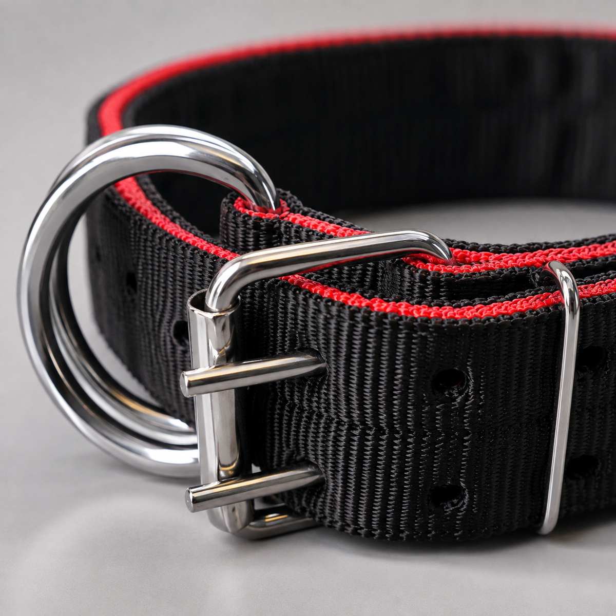 Heavy Duty Dog Collar | 2 Inch Wide Nylon | Twin D-Rings | Rust Resistant Hardware | Large & XL | Black/Red