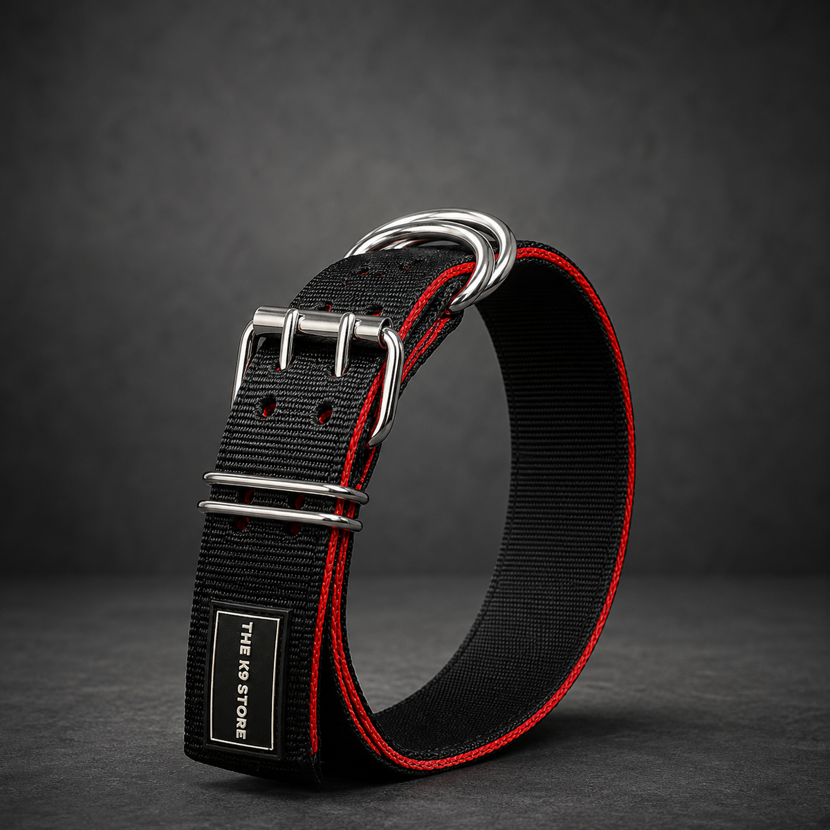 Heavy Duty Dog Collar | 2 Inch Wide Nylon | Twin D-Rings | Rust Resistant Hardware | Large & XL | Black/Red