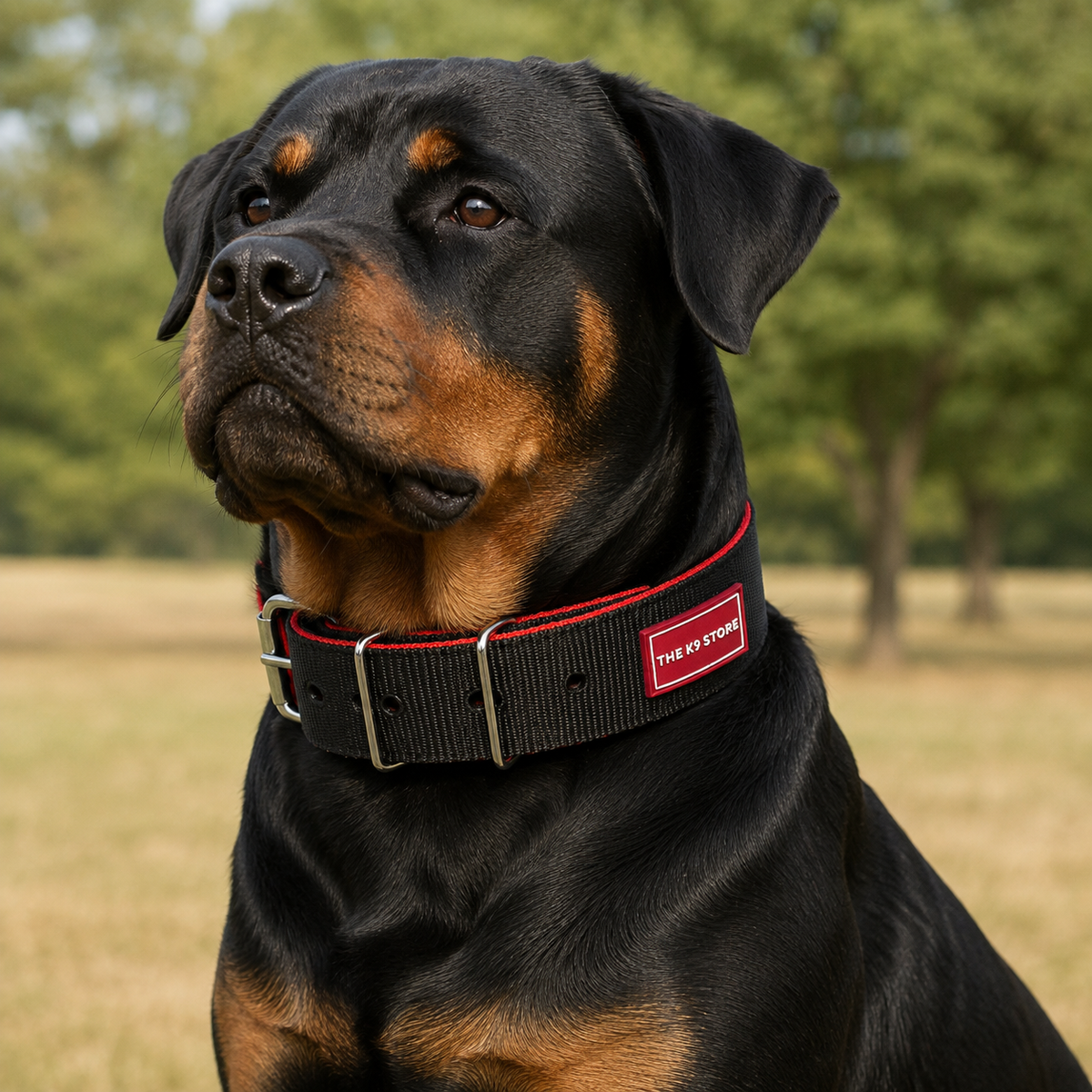 Heavy Duty Dog Collar | 2 Inch Wide Nylon | Twin D-Rings | Rust Resistant Hardware | Large & XL | Black/Red