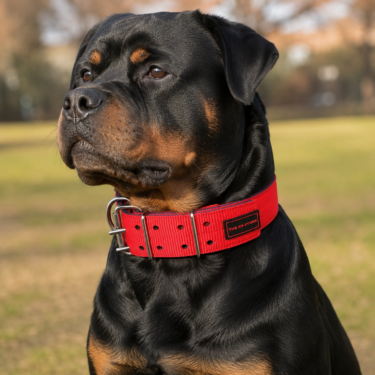 Heavy Duty Dog Collar | 2 Inch Wide Nylon | Twin D-Rings | Rust Resistant Hardware | Large & XL | Red/Blue