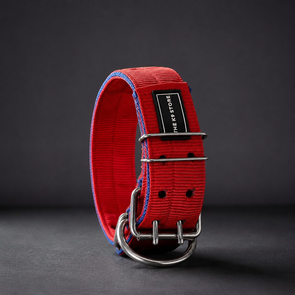 Heavy Duty Dog Collar | 2 Inch Wide Nylon | Twin D-Rings | Rust Resistant Hardware | Large & XL | Red/Blue