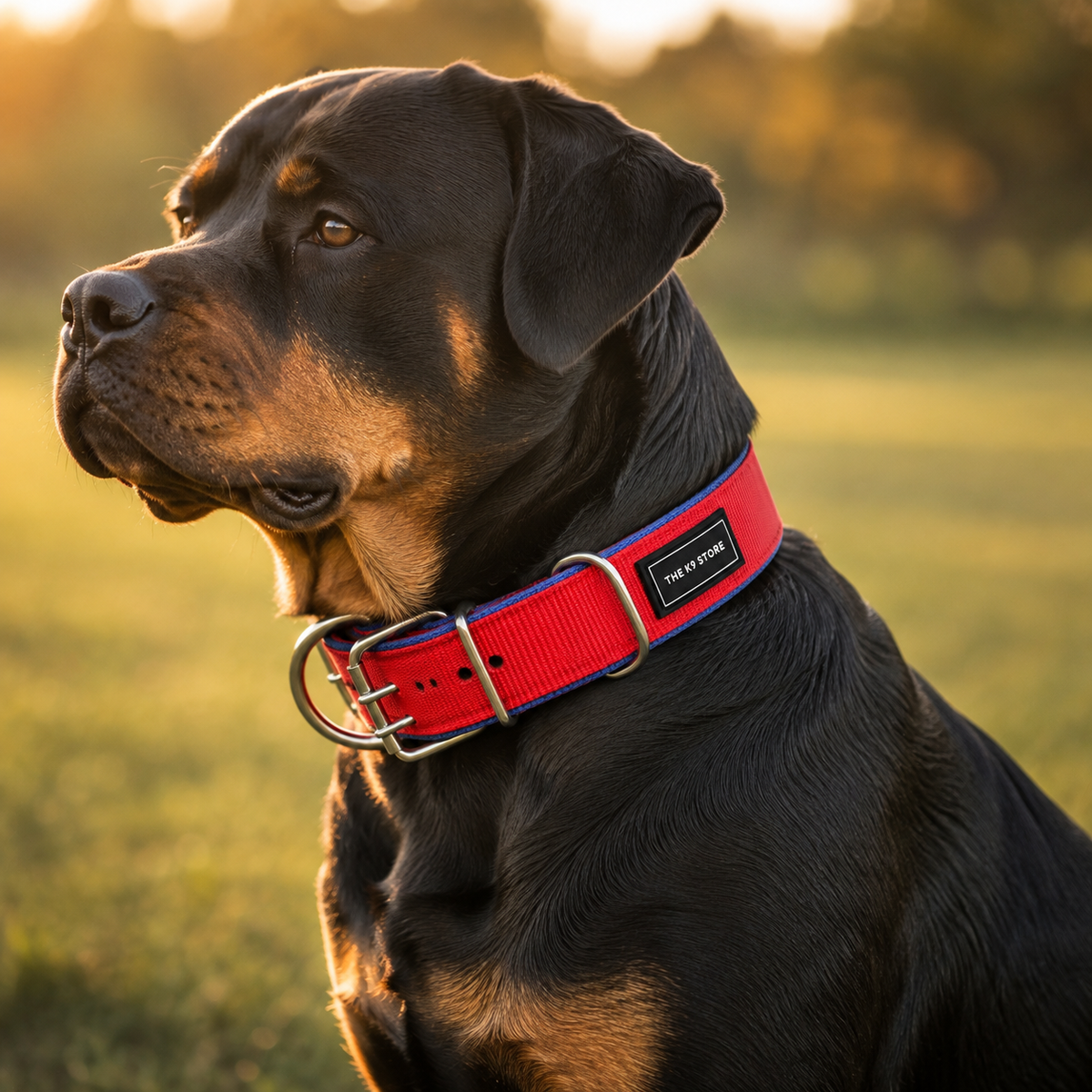 Heavy Duty Dog Collar | 2 Inch Wide Nylon | Twin D-Rings | Rust Resistant Hardware | Large & XL | Red/Blue