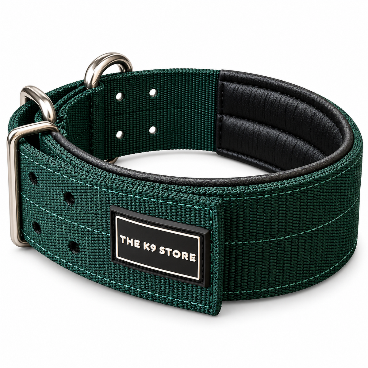 Premium Heavy-Duty Green Nylon Dog Collar with Soft Padding, 2-Inch Wide, Double D-Ring | The K9 Store