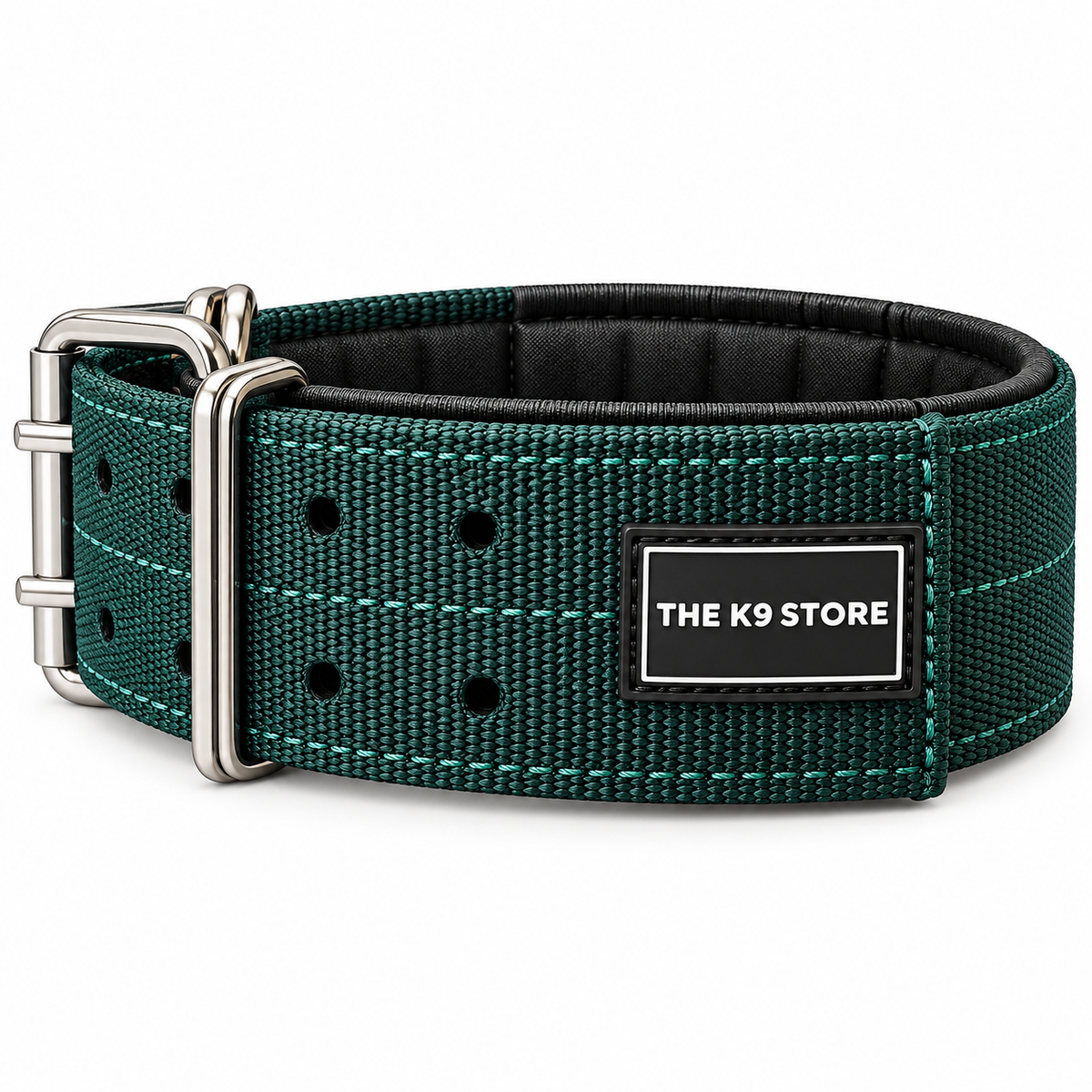 Premium Heavy-Duty Green Nylon Dog Collar with Soft Padding, 2-Inch Wide, Double D-Ring | The K9 Store