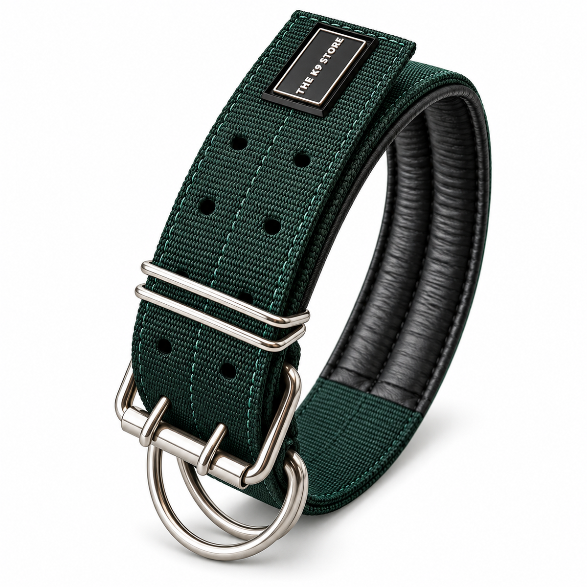 Premium Heavy-Duty Green Nylon Dog Collar with Soft Padding, 2-Inch Wide, Double D-Ring | The K9 Store