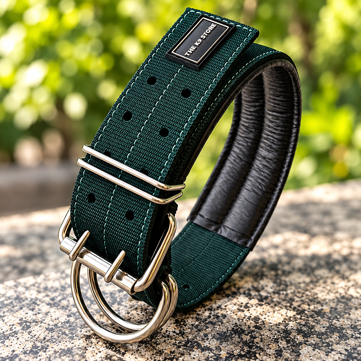 Premium Heavy-Duty Green Nylon Dog Collar with Soft Padding, 2-Inch Wide, Double D-Ring | The K9 Store