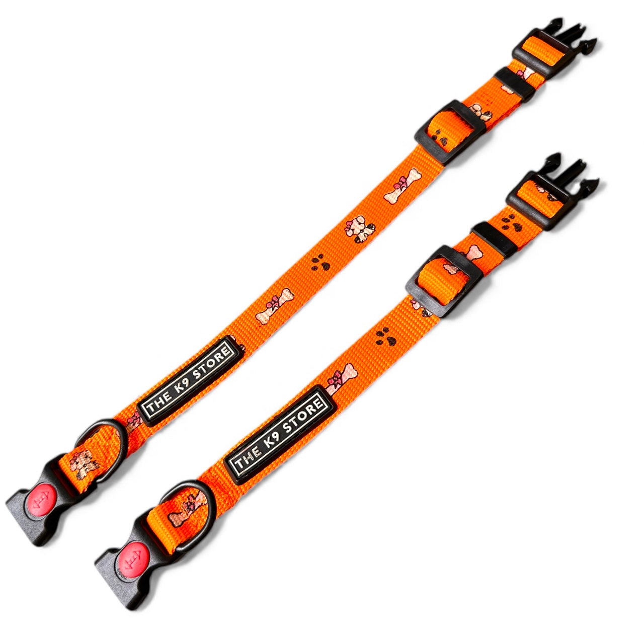 K9 Nylon Dog Collar & Leash Combo | Orange Paw & Bone Print | Anti-Lock Buckle | Super Soft | For Cats, Kittens & Puppies | The K9 Store