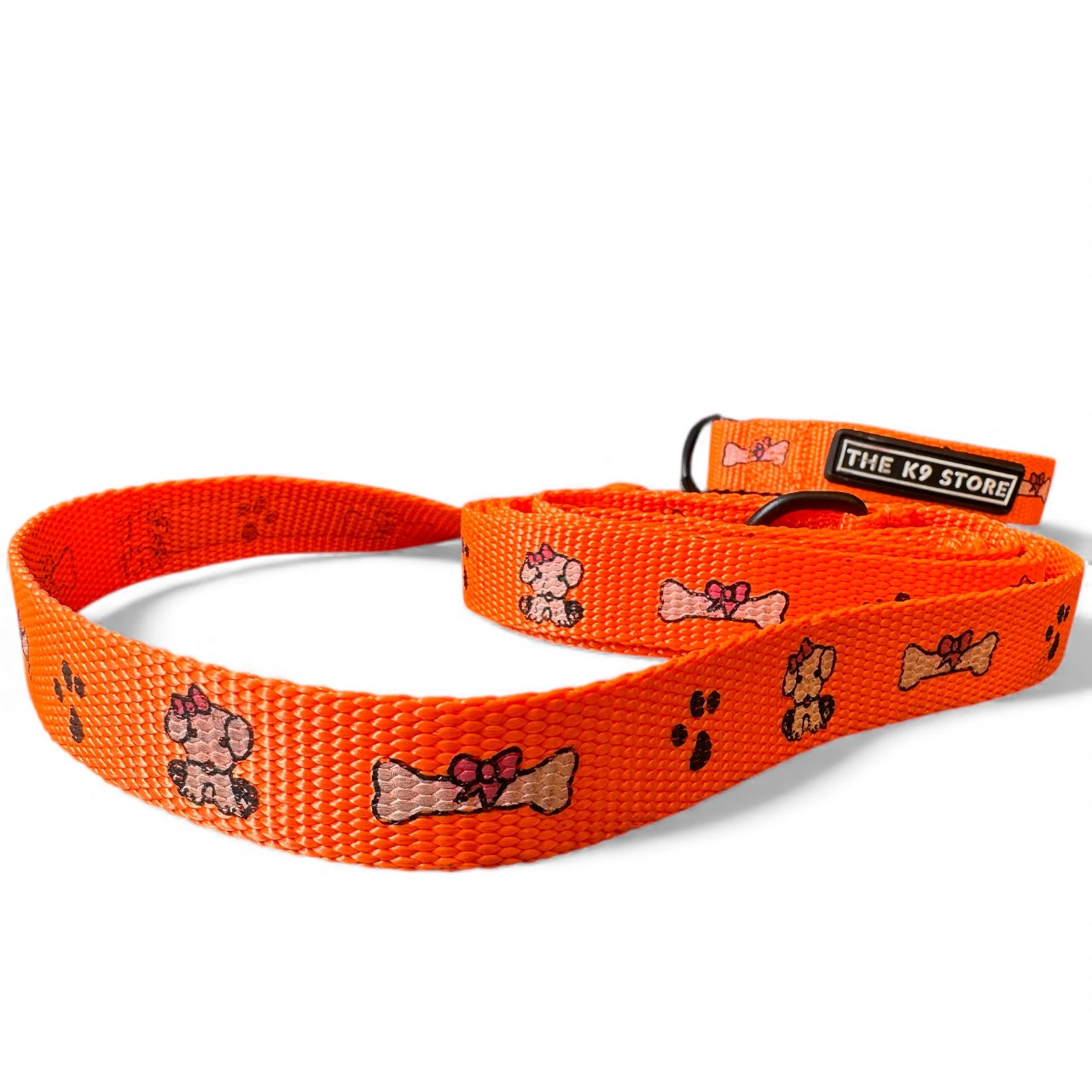 K9 Nylon Dog Collar & Leash Combo | Orange Paw & Bone Print | Anti-Lock Buckle | Super Soft | For Cats, Kittens & Puppies | The K9 Store