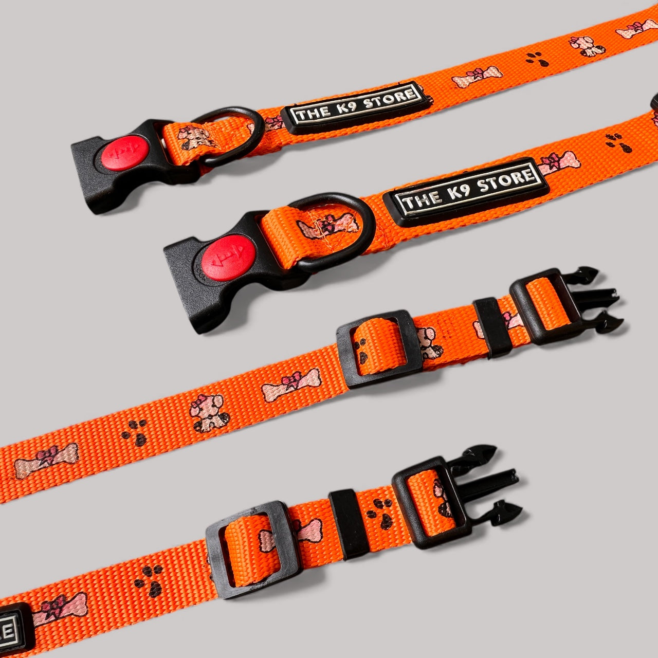 K9 Nylon Dog Collar & Leash Combo | Orange Paw & Bone Print | Anti-Lock Buckle | Super Soft | For Cats, Kittens & Puppies | The K9 Store