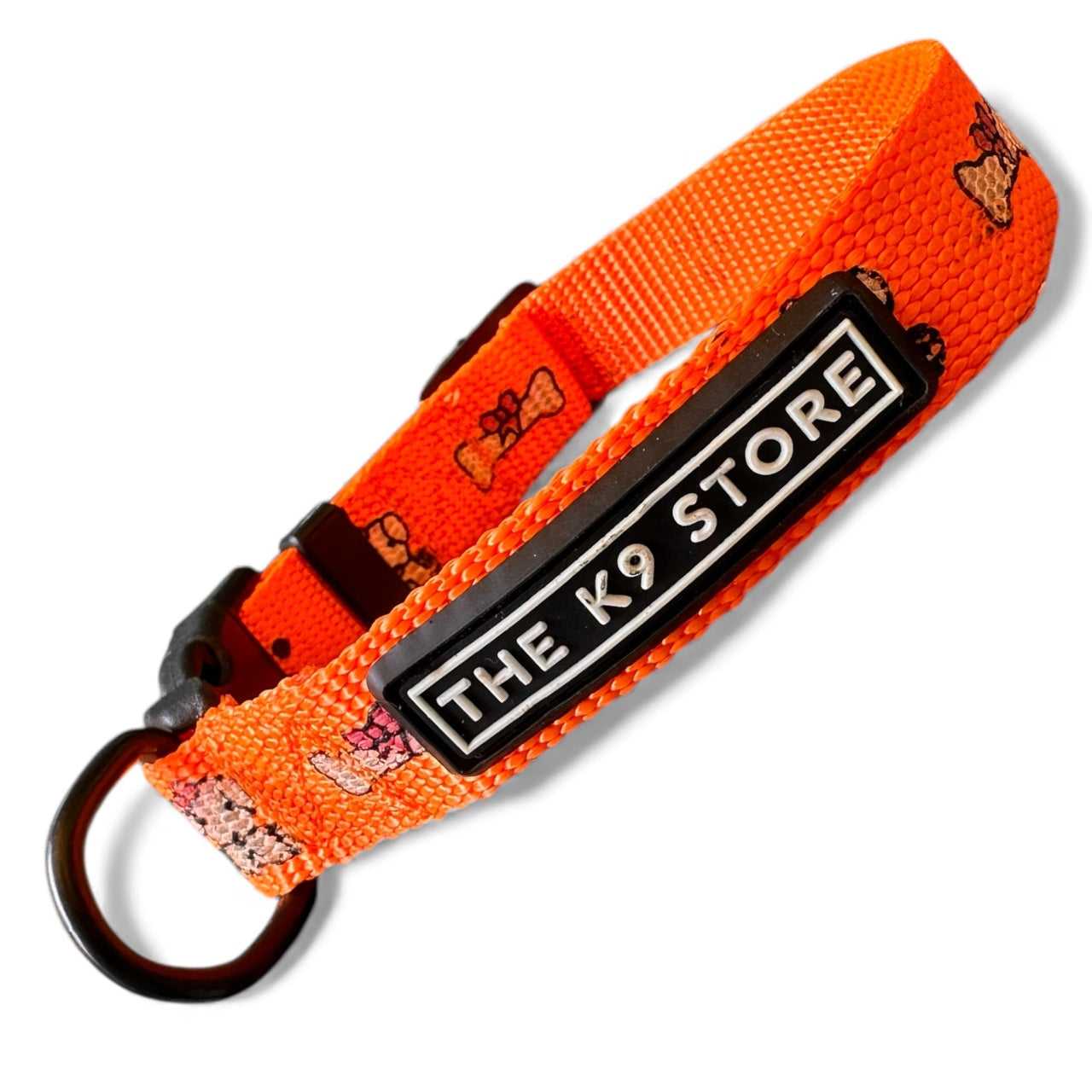 K9 Nylon Dog Collar & Leash Combo | Orange Paw & Bone Print | Anti-Lock Buckle | Super Soft | For Cats, Kittens & Puppies | The K9 Store