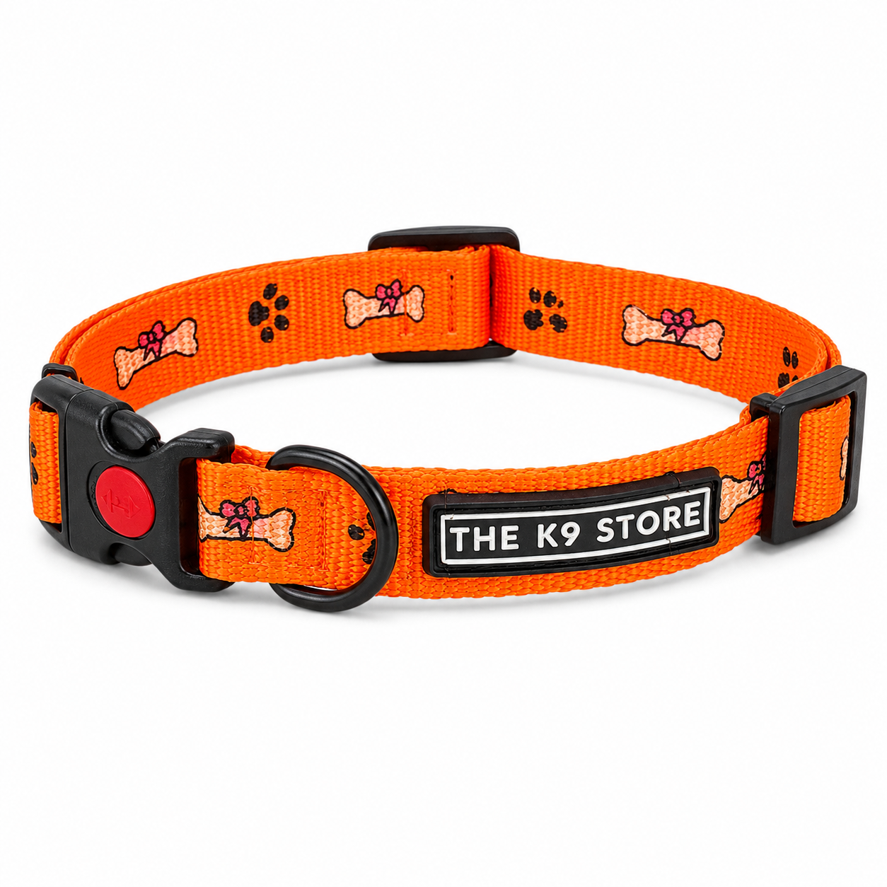 K9 Nylon Dog Collar & Leash Combo | Orange Paw & Bone Print | Anti-Lock Buckle | Super Soft | For Cats, Kittens & Puppies | The K9 Store
