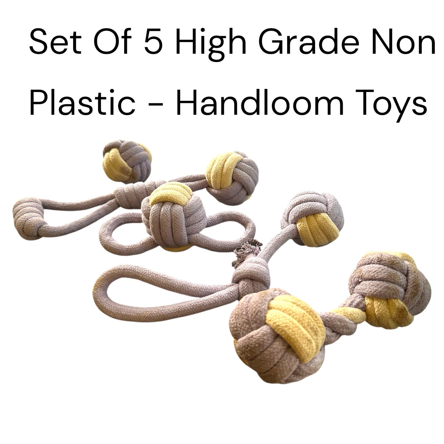 Set of 5 Premium Cotton Handloom Dog Toys – 100% Natural, Non-Plastic Chew & Tug Toys for Dogs