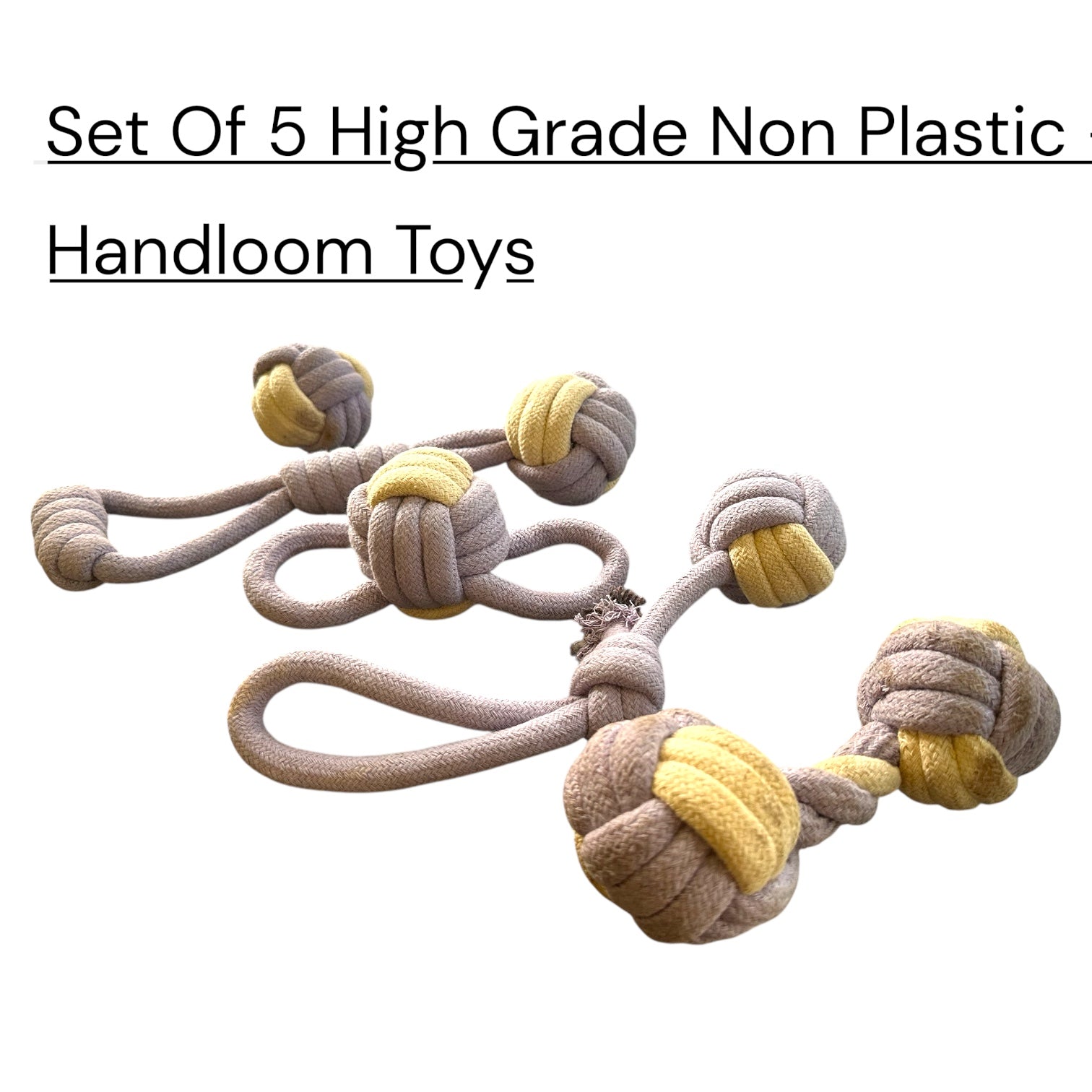 Set of 5 Premium Cotton Handloom Dog Toys – 100% Natural, Non-Plastic Chew & Tug Toys for Dogs