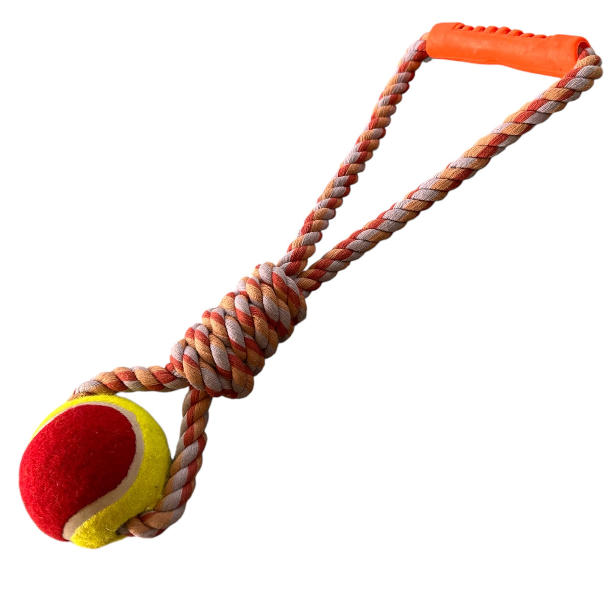 Handloom Handmade Cotton Rope Dog & Cat Tug Toy with Ball – Natural Dental Chew & Training Toy (15 Inches)