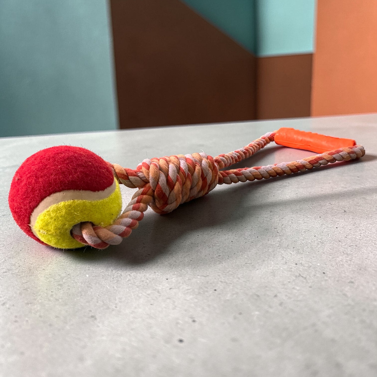 Handloom Handmade Cotton Rope Dog & Cat Tug Toy with Ball – Natural Dental Chew & Training Toy (15 Inches)