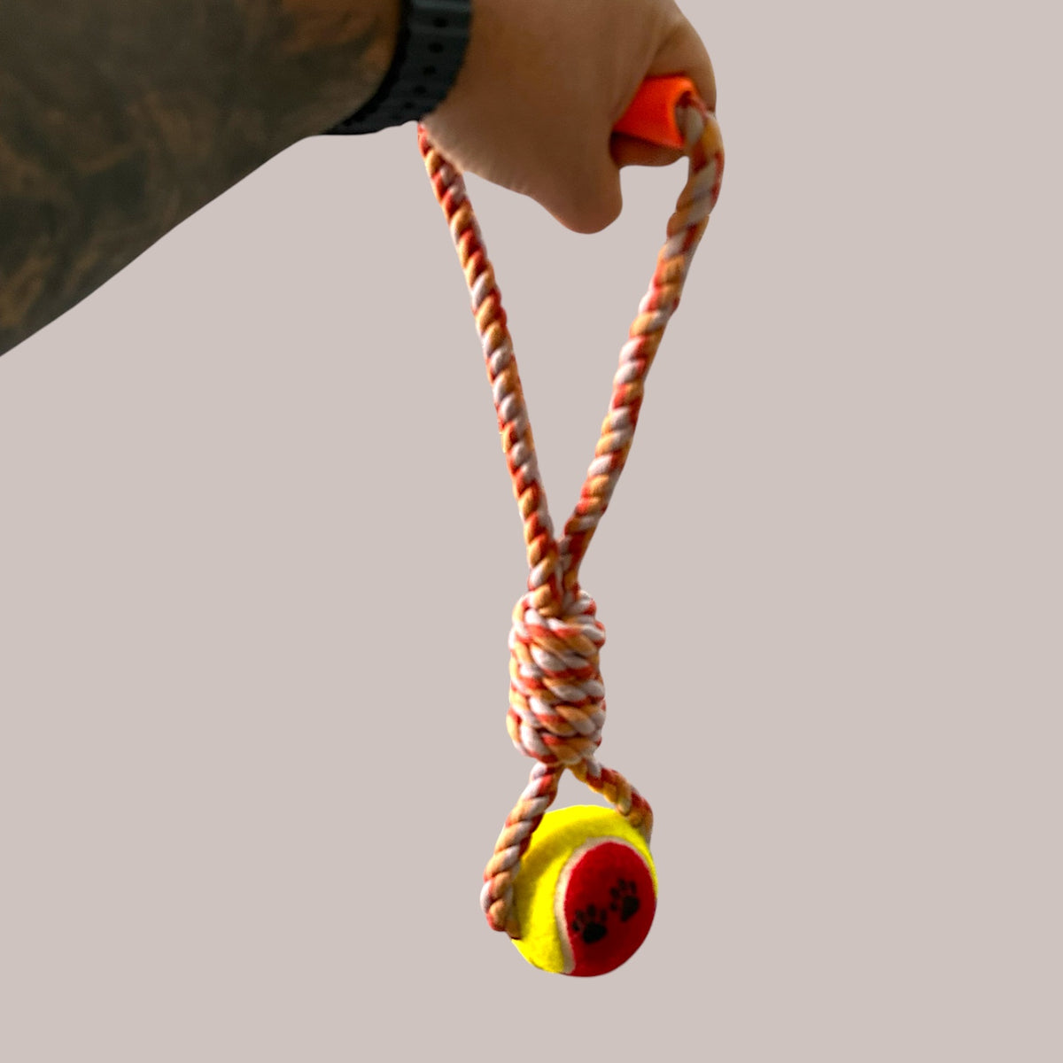 Handloom Handmade Cotton Rope Dog & Cat Tug Toy with Ball – Natural Dental Chew & Training Toy (15 Inches)