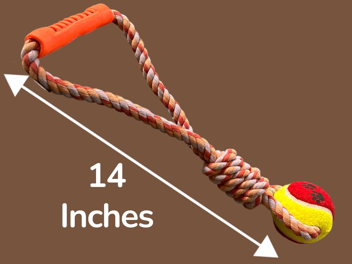 Handloom Handmade Cotton Rope Dog & Cat Tug Toy with Ball – Natural Dental Chew & Training Toy (15 Inches)