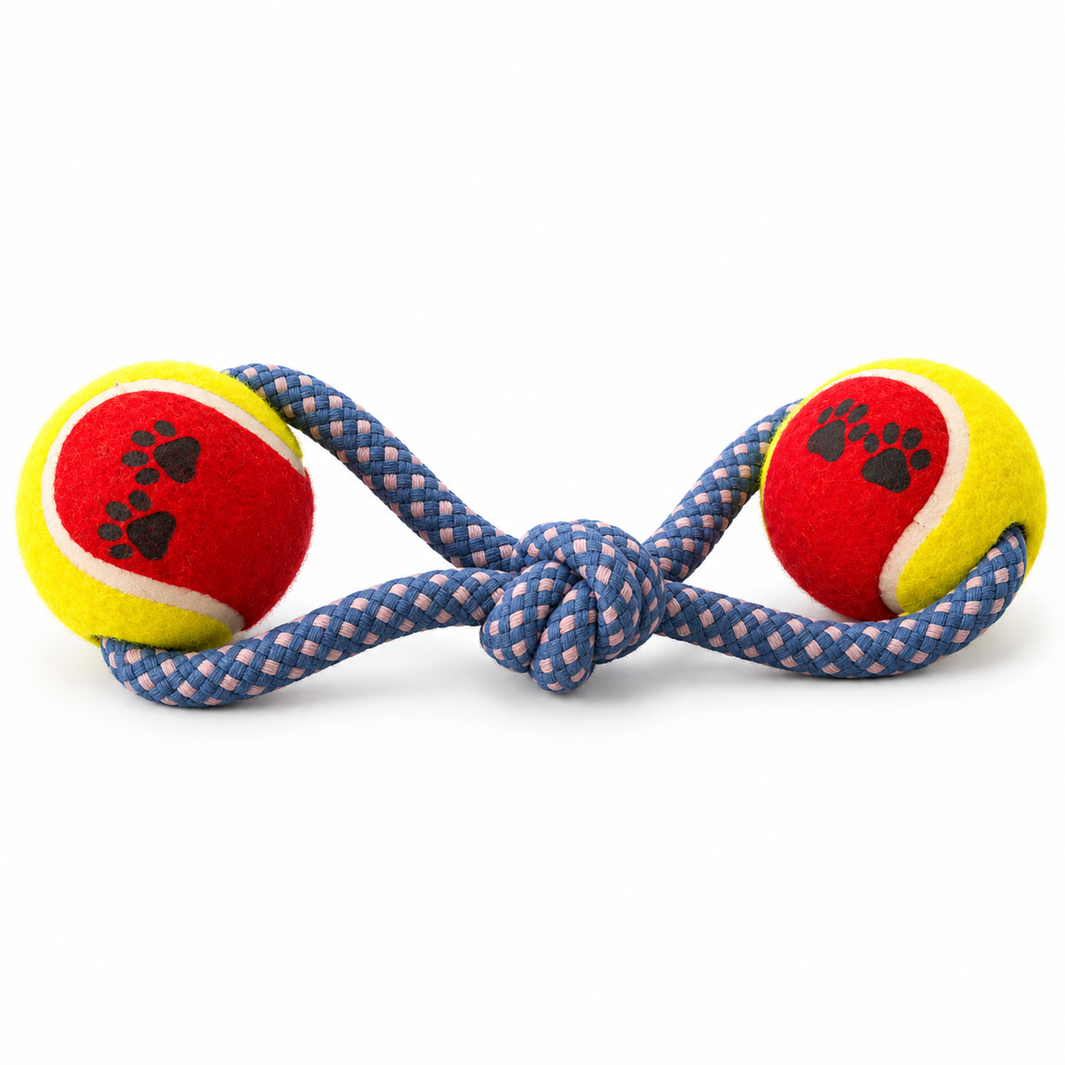Twin Tennis Ball Cotton Rope Dog Toy – Hand-Braided Tug, Fetch & Chew Toy (30 cm)