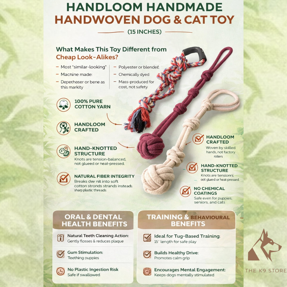 Handloom Handmade 100% Cotton Dog & Cat Toy – Ideal for Training, 11 Inches, Durable, Chemical-Free, Perfect for Tug and Play