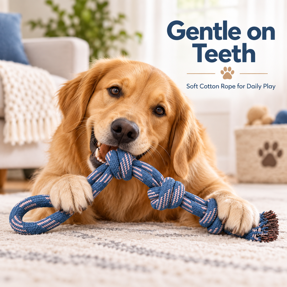 The K9 Stoe Pure Cotton Rope Tug Toy for Dogs & Cats – 3-Knot Loop Rope Toy, 33 cm
