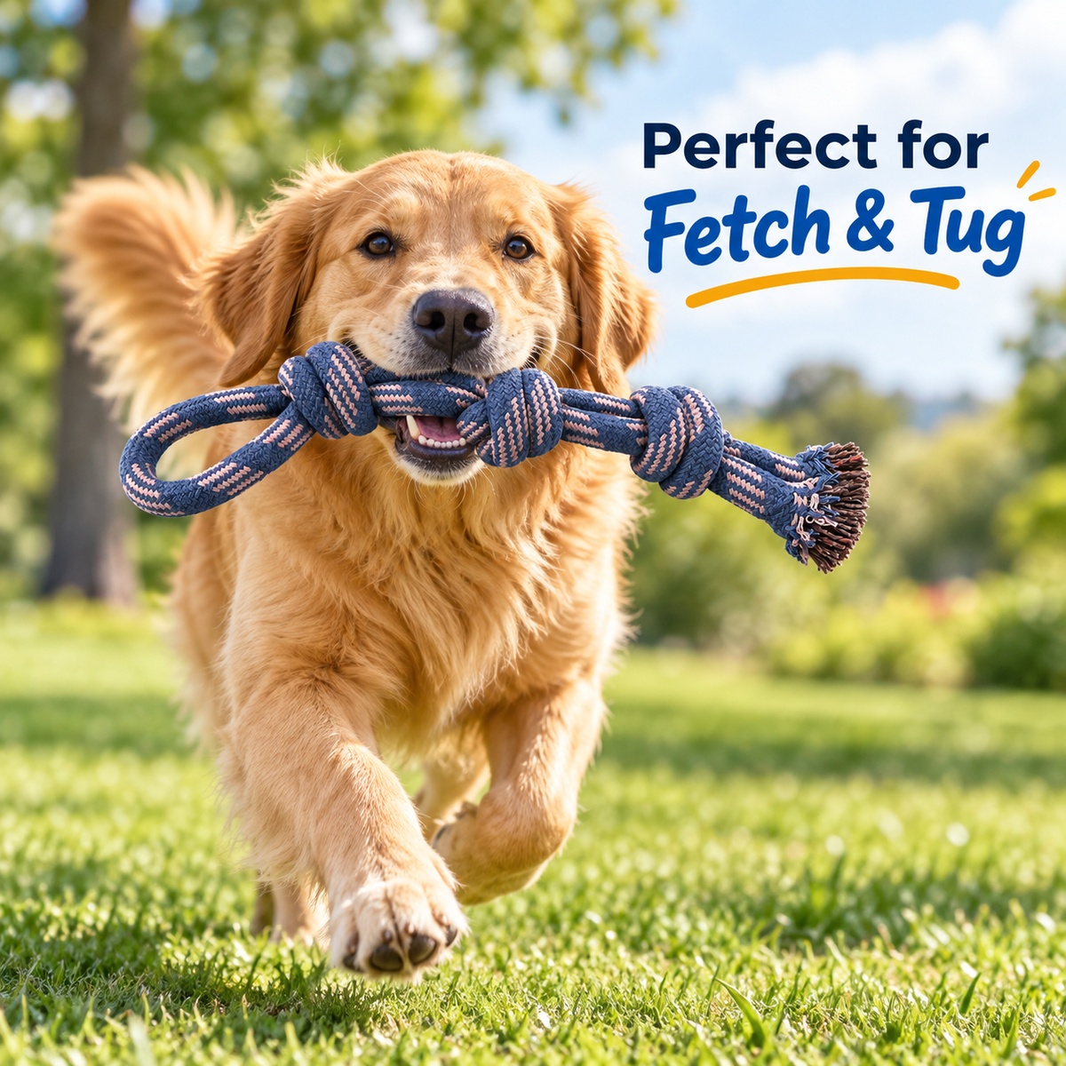 The K9 Stoe Pure Cotton Rope Tug Toy for Dogs & Cats – 3-Knot Loop Rope Toy, 33 cm
