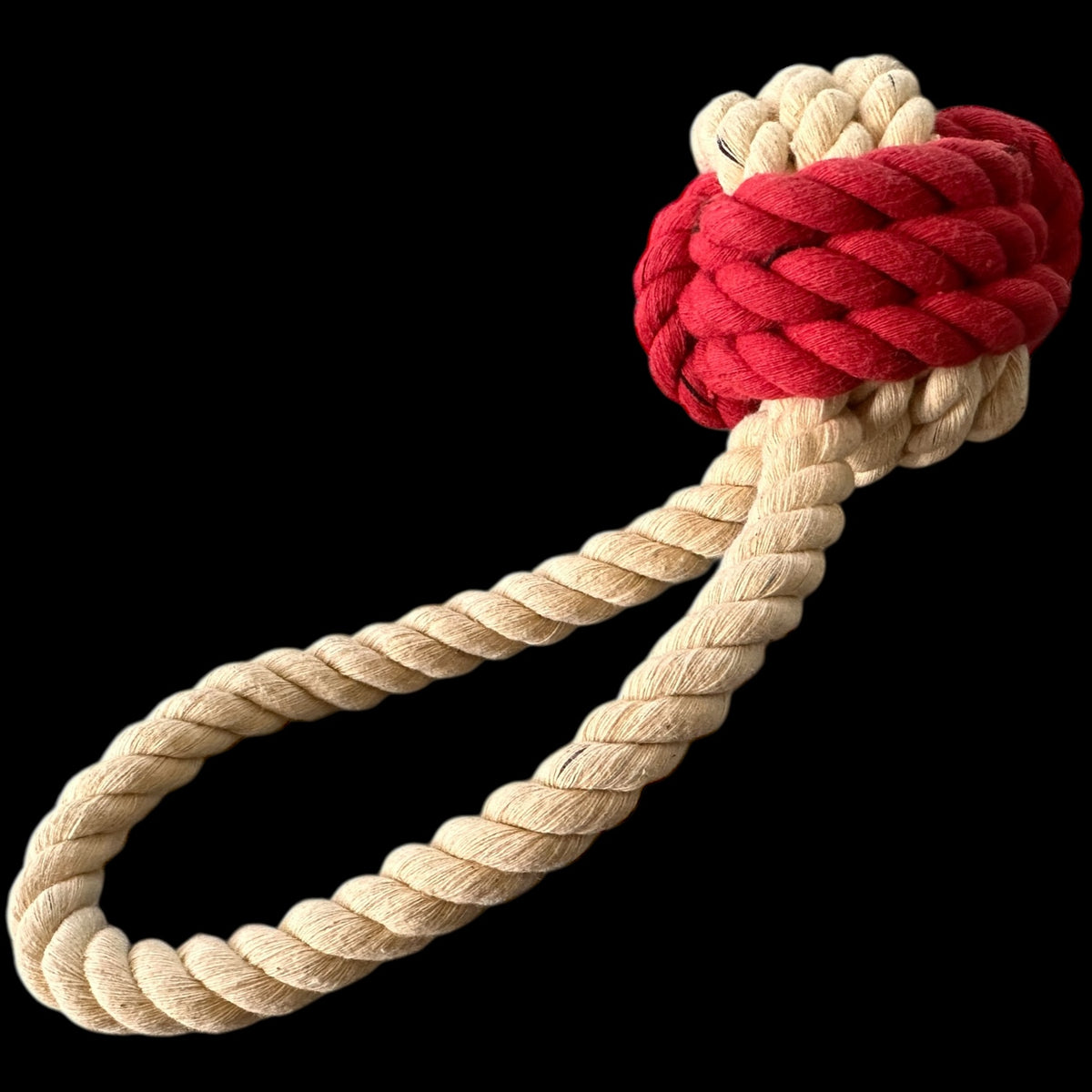9 Inch Handloom Cotton Rope Ball Dog Toy – Handmade Natural Tug & Chew Toy with Loop Handle | Plastic-Free Pet Toy