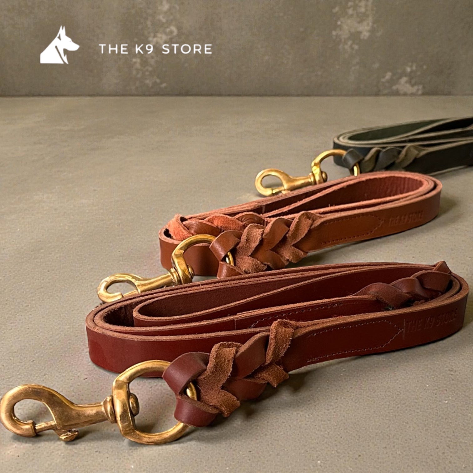 Chocolate Leather Dog Leash with Heavy-Duty Brass Hook | 1 Inch Wide, 5 Feet, Premium Braided Leather | The K9 Store