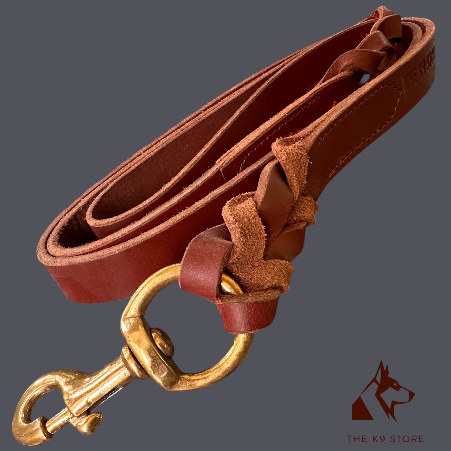 Tan Leather Dog Leash with Heavy-Duty Brass Hook | 1 Inch Wide, Premium Braided Leather | The K9 Store