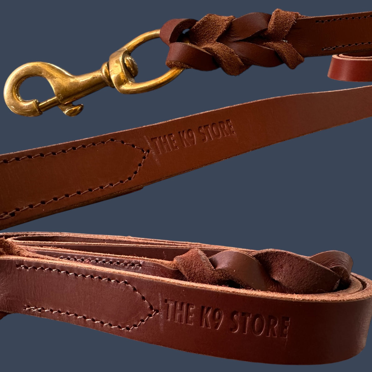 Chocolate Leather Dog Leash with Heavy-Duty Brass Hook | 1 Inch Wide, 5 Feet, Premium Braided Leather | The K9 Store
