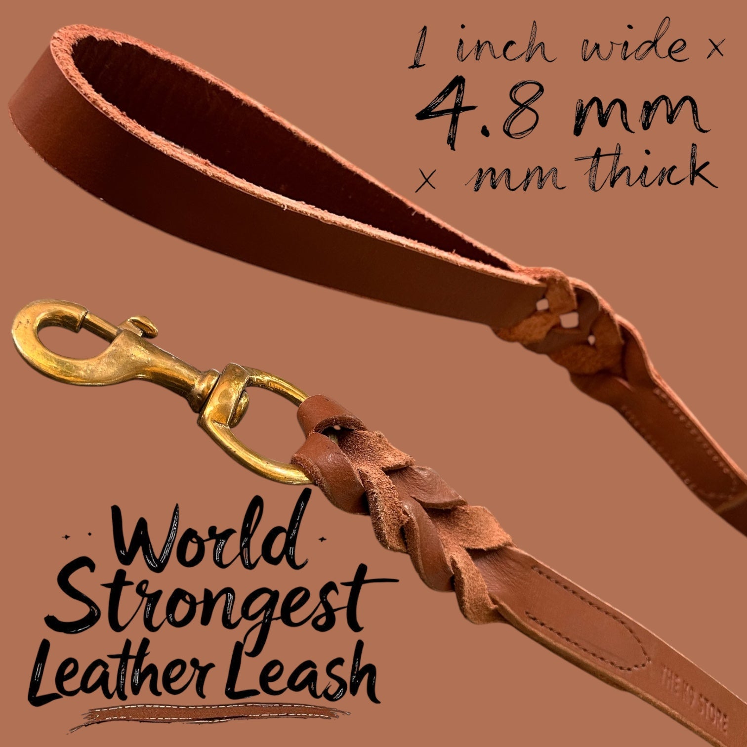 Tan Leather Dog Leash with Heavy-Duty Brass Hook | 1 Inch Wide, Premium Braided Leather | The K9 Store