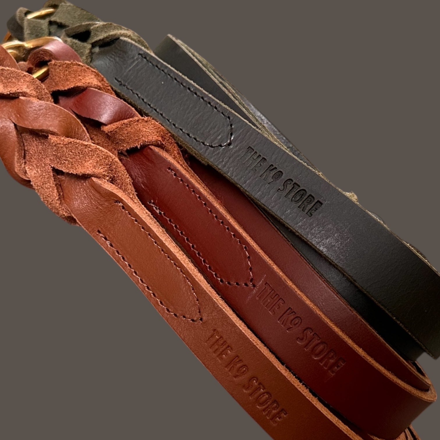 Black Leather Dog Leash with Heavy-Duty Brass Hook | 1 Inch Wide, 5 Feet, Premium Braided Leather | The K9 Store