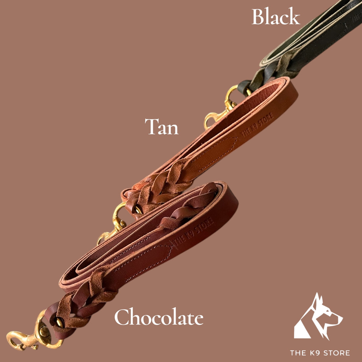 Chocolate Leather Dog Leash with Heavy-Duty Brass Hook | 1 Inch Wide, 5 Feet, Premium Braided Leather | The K9 Store
